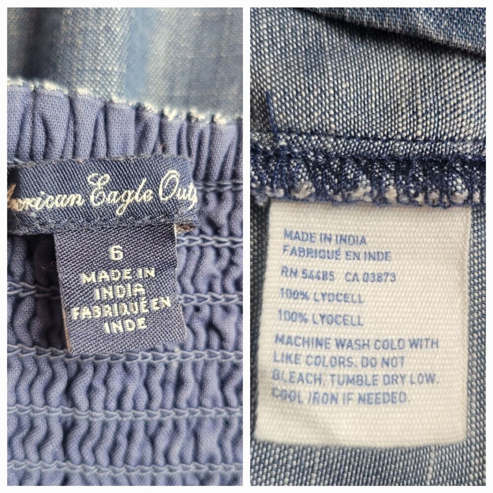 American Eagle Chambray Dress Smocked Button Front Size 6 - Picture 4 of 5